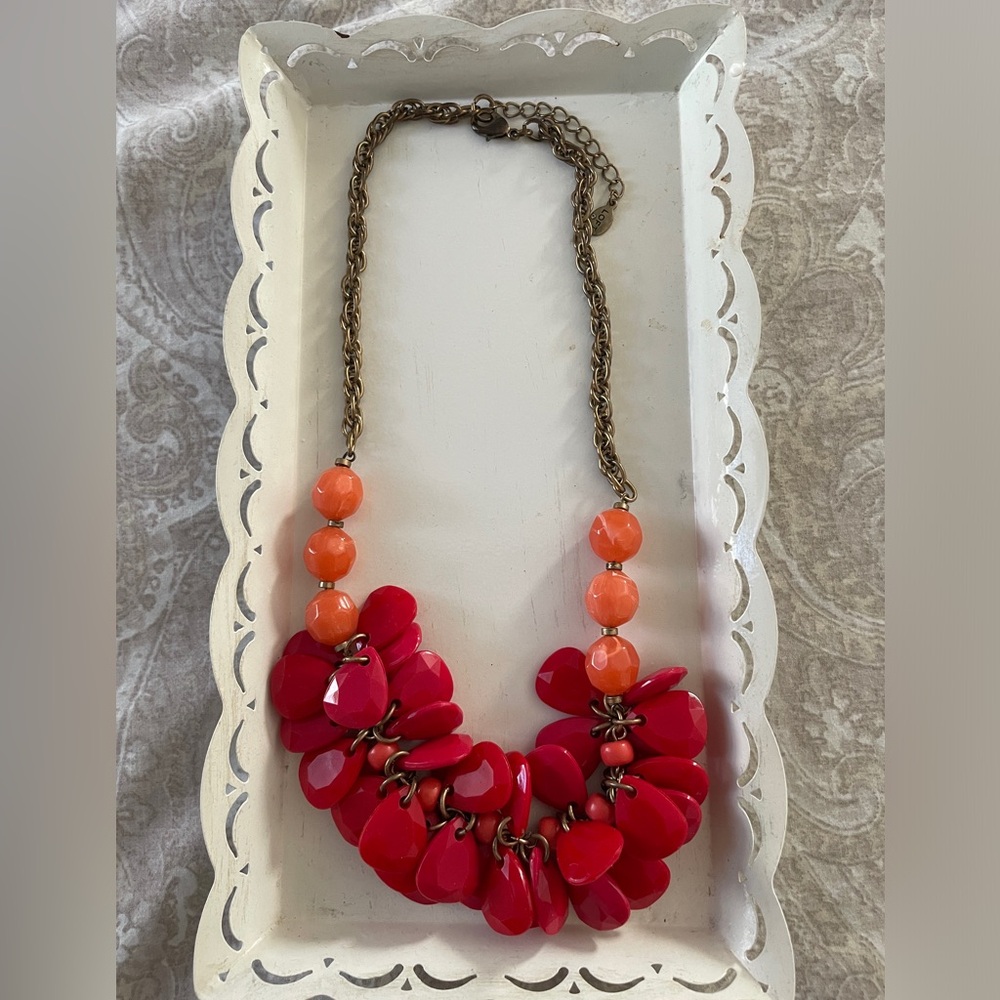 LOFT chunky red necklace. 19” and has chain extender.